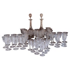 Italian Crystal Decanter Barware 45 Antique Cut Glass Table Suite Etched Faceted