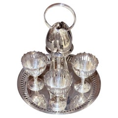 Antike Silber Ei Coddler Stand Halter Satz von 4 Ei-Halter mit 4 Silber Löffel