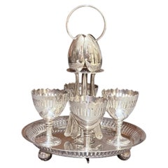 Antike Silber Ei Coddler Stand Halter Satz von 4 Ei-Halter mit 4 Silber Löffel