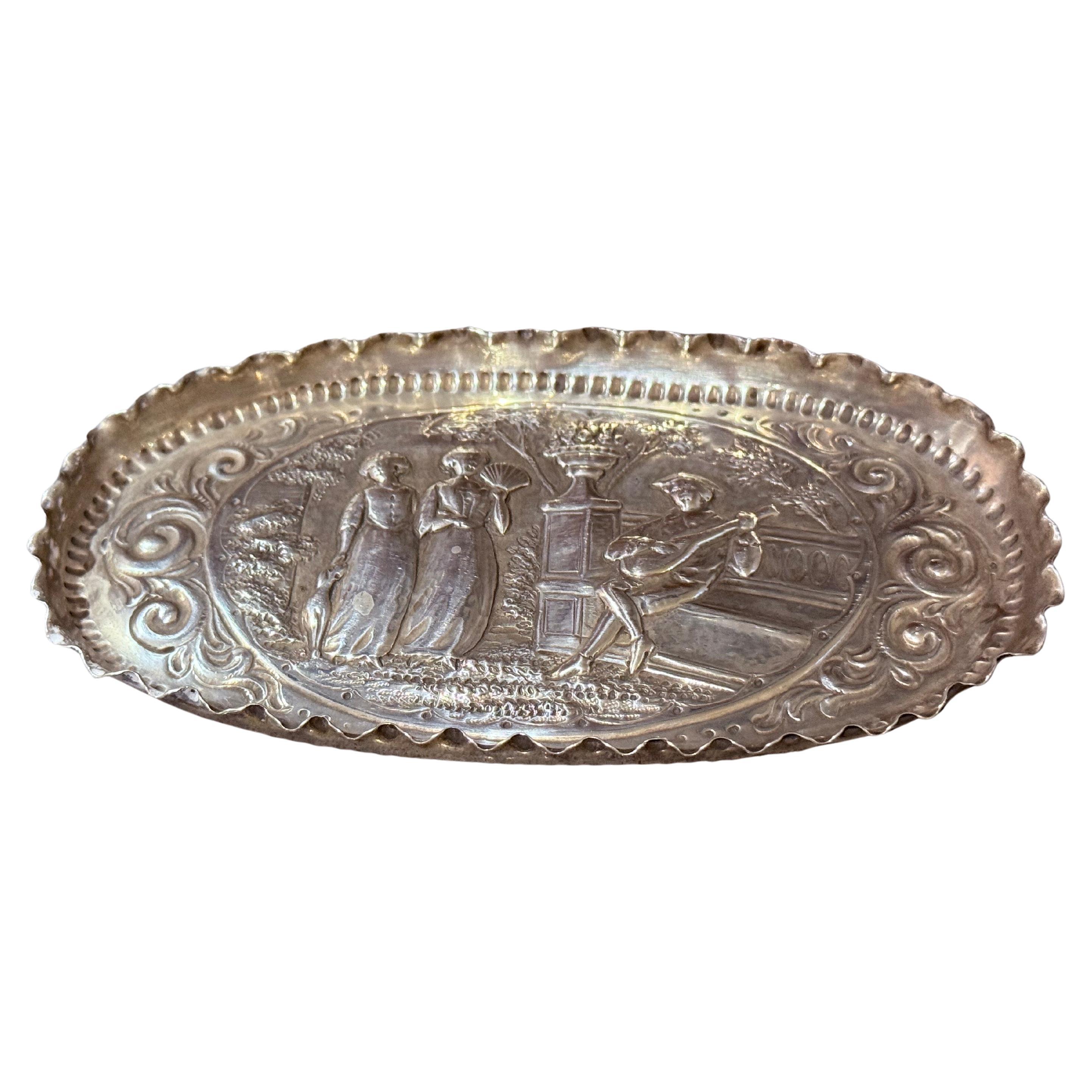 Antica ciotola d
argento Sterling Bowl Small Fruit Basket Relief Pictori Oggetto decorativo