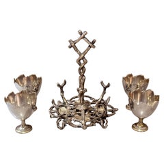 Antique Silverplated Egg Cup Stand Four Small Egg Holders Ornate Victorian Style