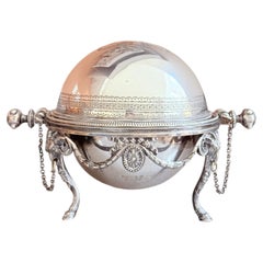 Antiguo Plato Decorativo Caviar Servir Caviar, Tapa Cuádruple Plato de Plata, Cuchara