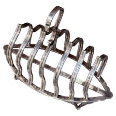 Art Deco Silver Toast Rack, 6 Slice Breakfast Bread Stand With Handle Sheffield
