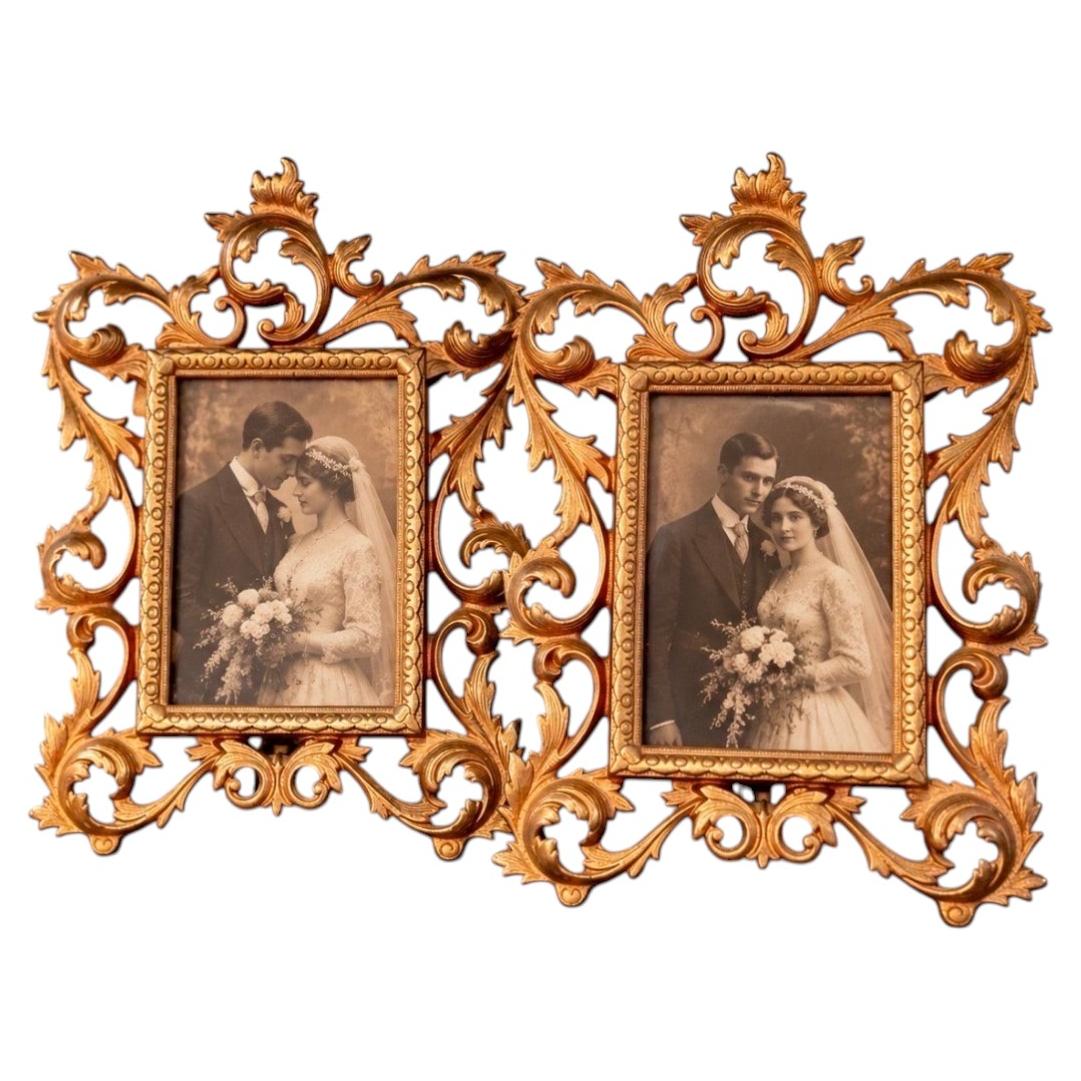 Pair of Gilt Brass Rococo Picture Frames, Antique Decorative Wall & Table Frames For Sale