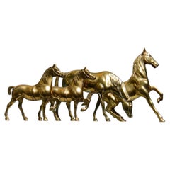Set of Four Horse Sculptures Vintage Solid Brass Gold Luxury Country House Decor