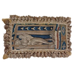 Rare 17th Century French Aubusson Tapestry Cushion with Figural Design & Tassels