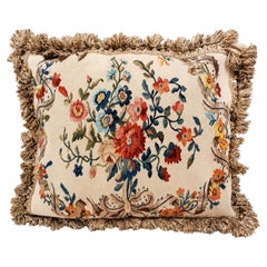 Large French Style Aubusson Floral Tapestry Cushion Rose Bouquet & Tassel Fringe