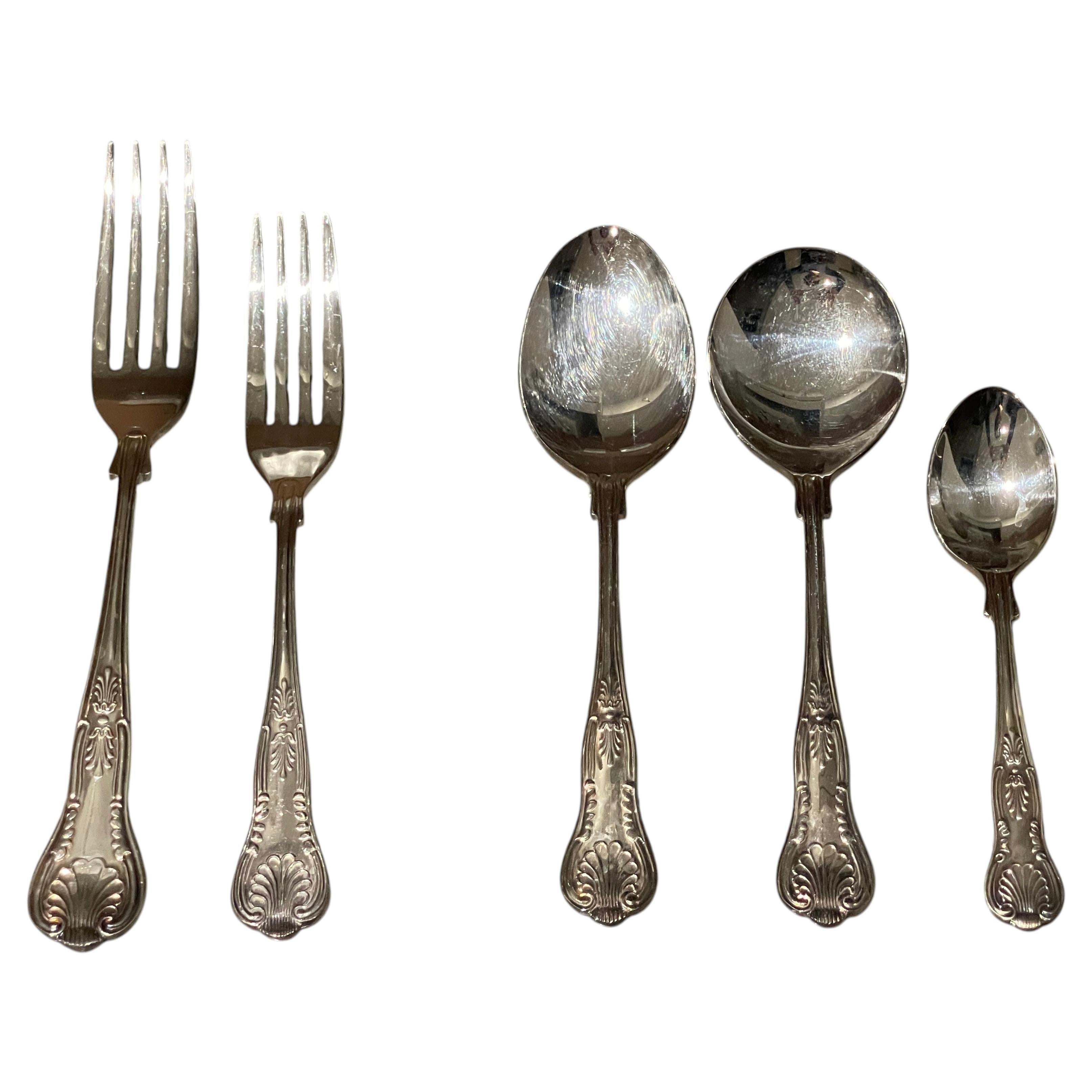 Table Knife Fork Sppon SIlver Plated Set of 6 Cutlery England Antique Art Deco For Sale