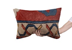 Fodera per cuscino in stile vintage, tappeto turco annodato a mano con motivo geometrico, 30 x 50 cm
