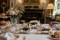 Rare Antique Silver-Plated Car Tea Set, English Teapot Milk Jug & Sugar Bowl