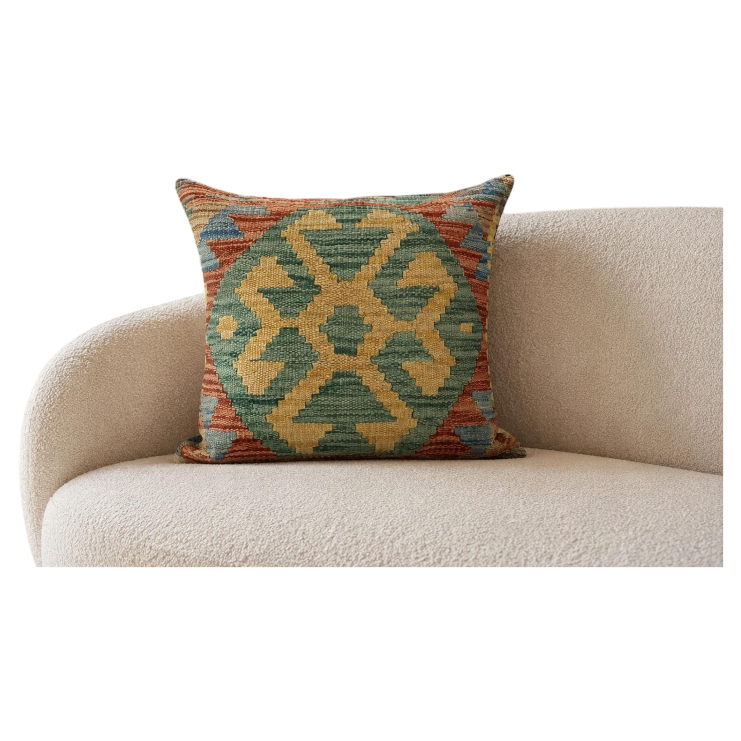 Wool Geometric Cushion Cover, Vintage Flat weave Kilim Pillow Home Decor