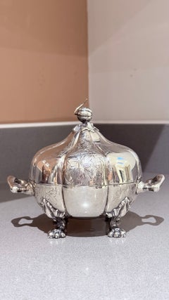 Antique Decorative Caviar Dish Caviar Serving, Silver Quadruple Plate Lid, Spoon