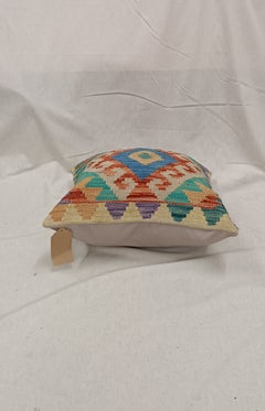 Torquise Blue Geometric Cushion Cover, Vintage Wool Kilim Pillow Home Decor
