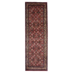 Vintage Floral Rust Runner, Herari Pattern Hussein Abad Stair Runner Rug