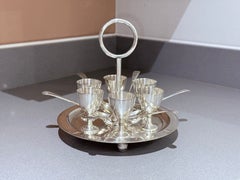 Antique Silver Egg Coddler Stand Holder set of 6 Egg Holder with 6 Silver Spoons