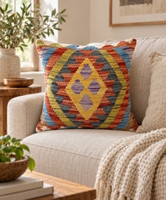 Funda de cojín de lana tradicional, cojín vintage de kilim afgano para la decoración del hogar