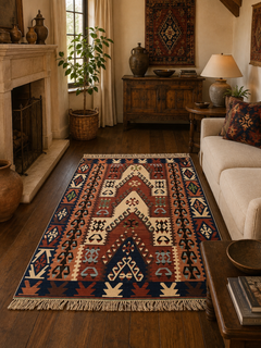 Antique Turkish Kilim Rug, Handwoven Wool, Chevron Motif Flatweave Carpet, 1950s