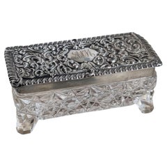 Antique Silver BOX Decorative Box, Sterling Silver EDWARDIAN CUT Crystal Pot N&H
