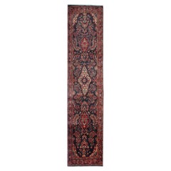 Long Vintage Oriental Runner Rug, Herati Wool Handwoven Hallway Carpet, 85 x 365