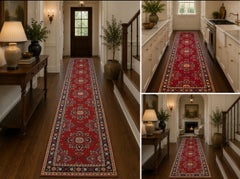 Wool Red Stair Runners, Wool Floral Runner Rug Handmade Oriental Carpet