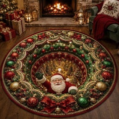 Tapis décoratif rond sur le thème de Noël, avec un bonhomme de neige et un motif d'illusion d'optique