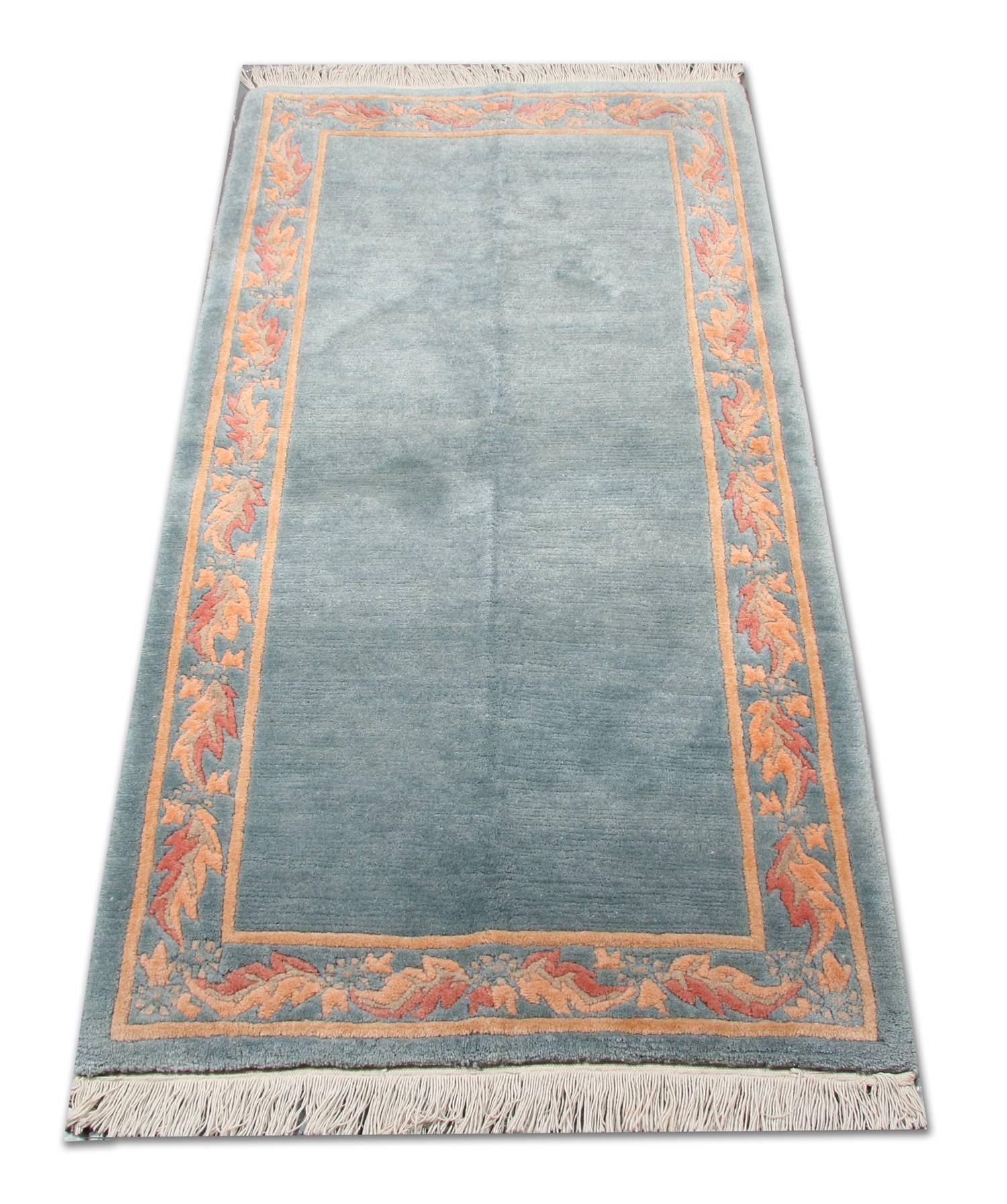 Bohemian Handmade Carpet Oriental Rug, Modern Minimalist Rug Blue Runner Rug