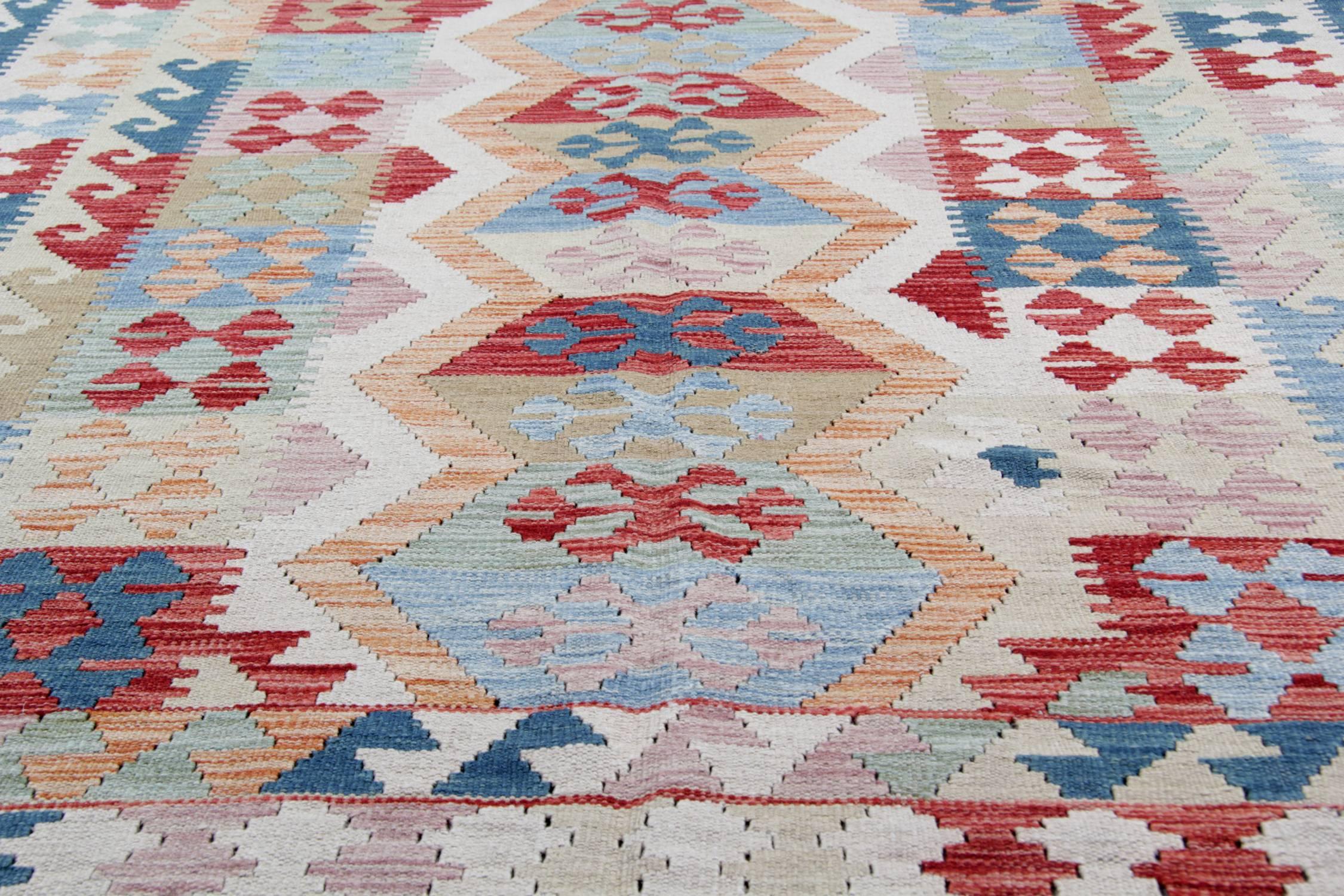 Afghan Oriental Rug Handmade Carpet Kilim Rugs, Multicolored Traditional Rugs for Sale