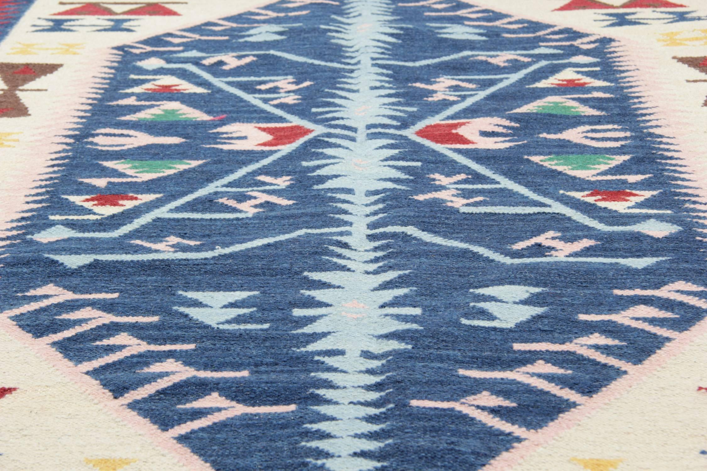 Vegetable Dyed Oriental Rug Blue Kilim Rugs, Traditional Rugs, Hand Made Carpet for Sale