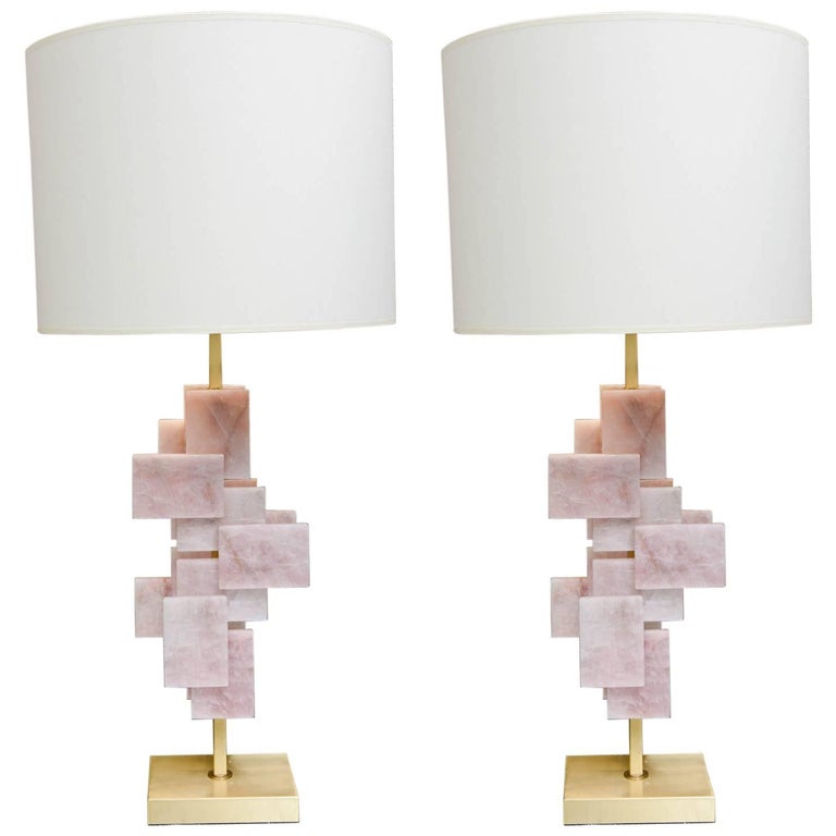 Pair of Pink Quartz Lamps at 1stDibs | rose quartz lamps
