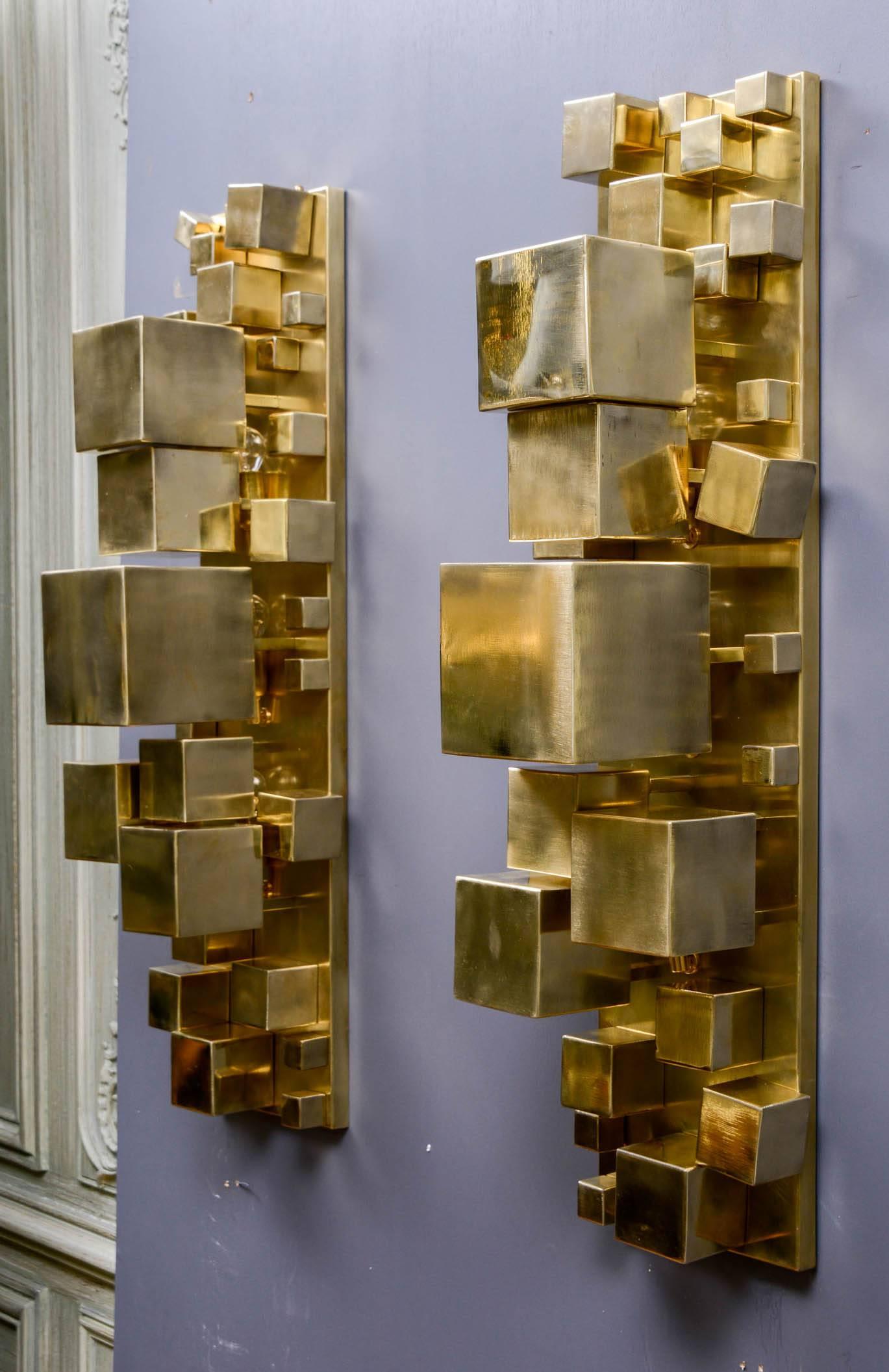 Pair of Brass Sconces by Studio Glustin In Excellent Condition In Saint-Ouen (PARIS), FR