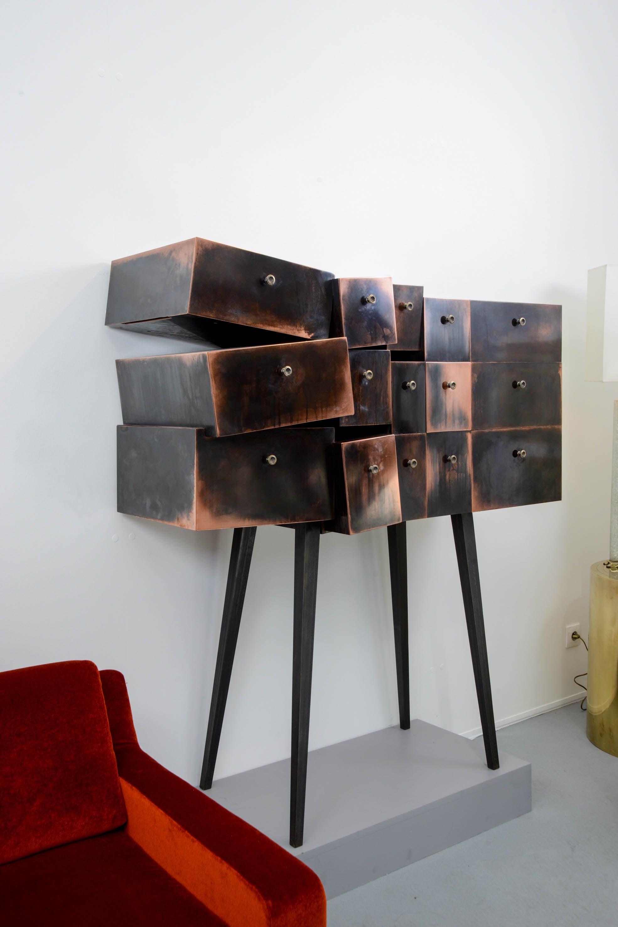 Contemporary Deconstructed Copper Cabinet