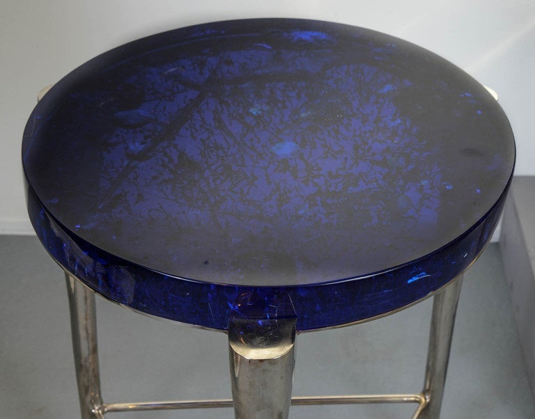 Brass Pair of Modern Blue Pedestals