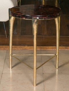 Gilt Metal Pedestal, Top Smoked Fractal Resin