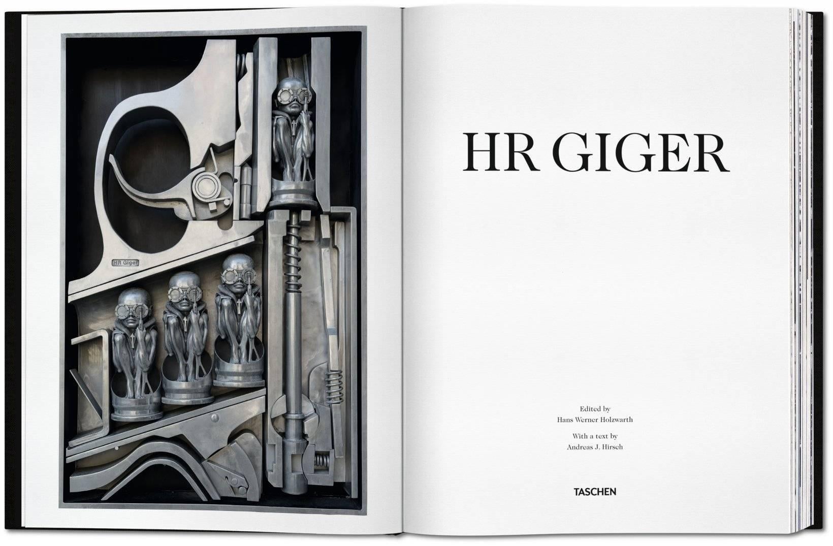 Hardcover with fold-outs in clamshell box, 14.4 x 19.7 in., 400 pages.

“At its essence, Giger’s art digs down into our psyches and touches our very deepest primal instincts and fears. His art stands in a category of its own. The proof of this