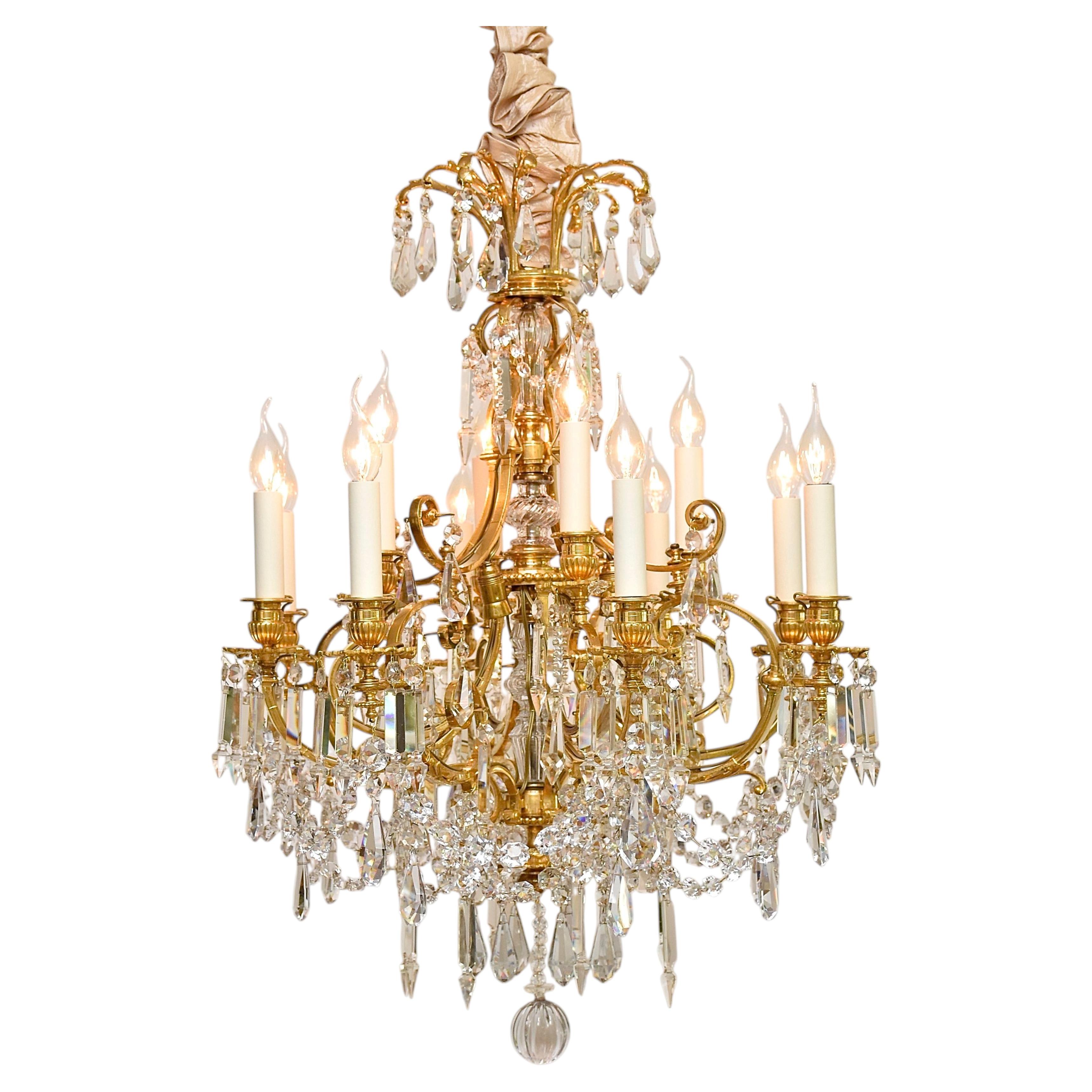Late 19th c. French Gilt Bronze and Baccarat Crystal Chandelier by Aillard Paris For Sale