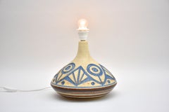 Mid-century ceramic table lamp in blue and yellow, Soholm Denmark