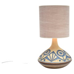 Mid-century ceramic table lamp in blue and yellow, Soholm Denmark