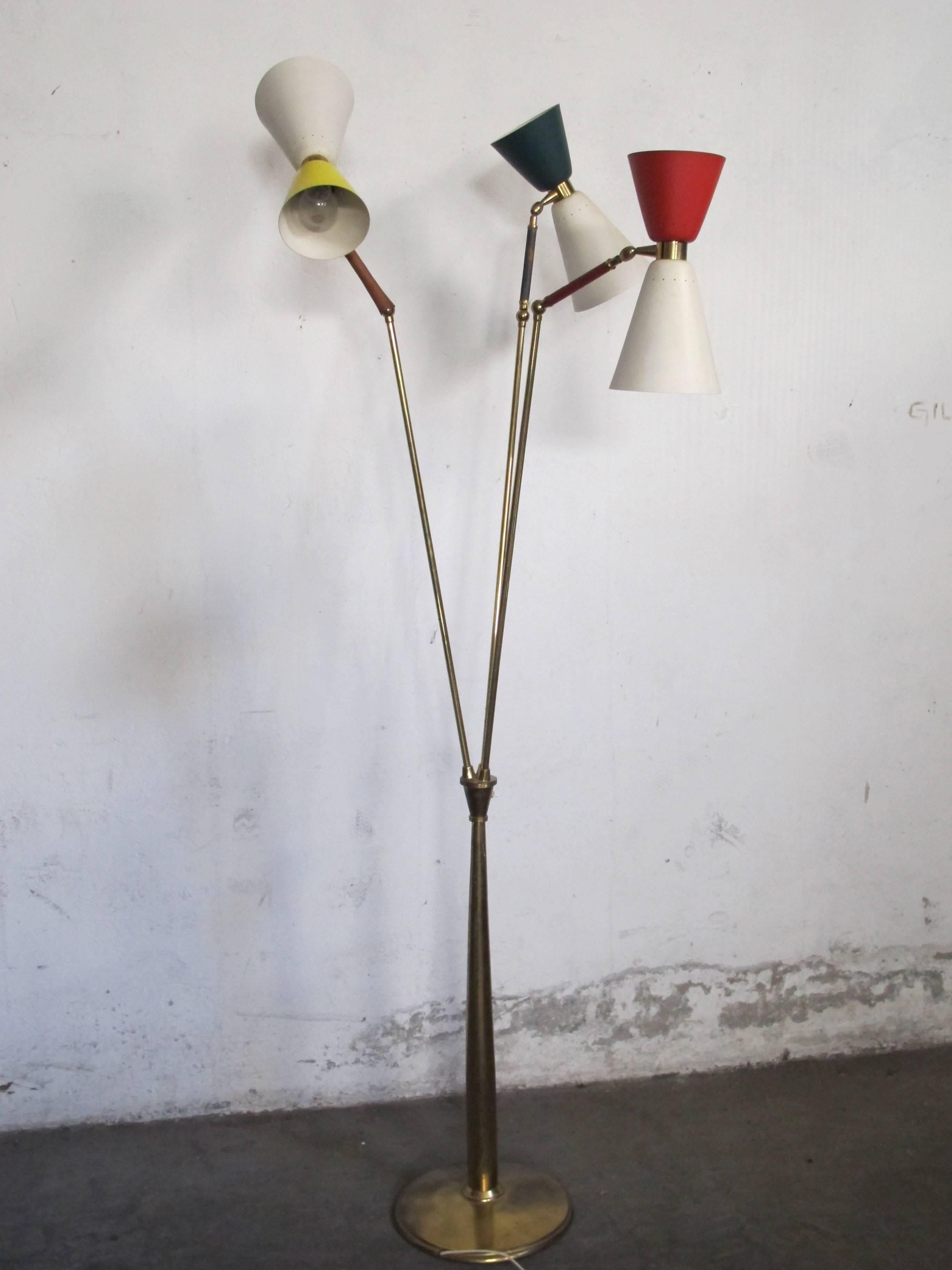 Brass Rare Floor Lamp, Design Stilnovo, 1950