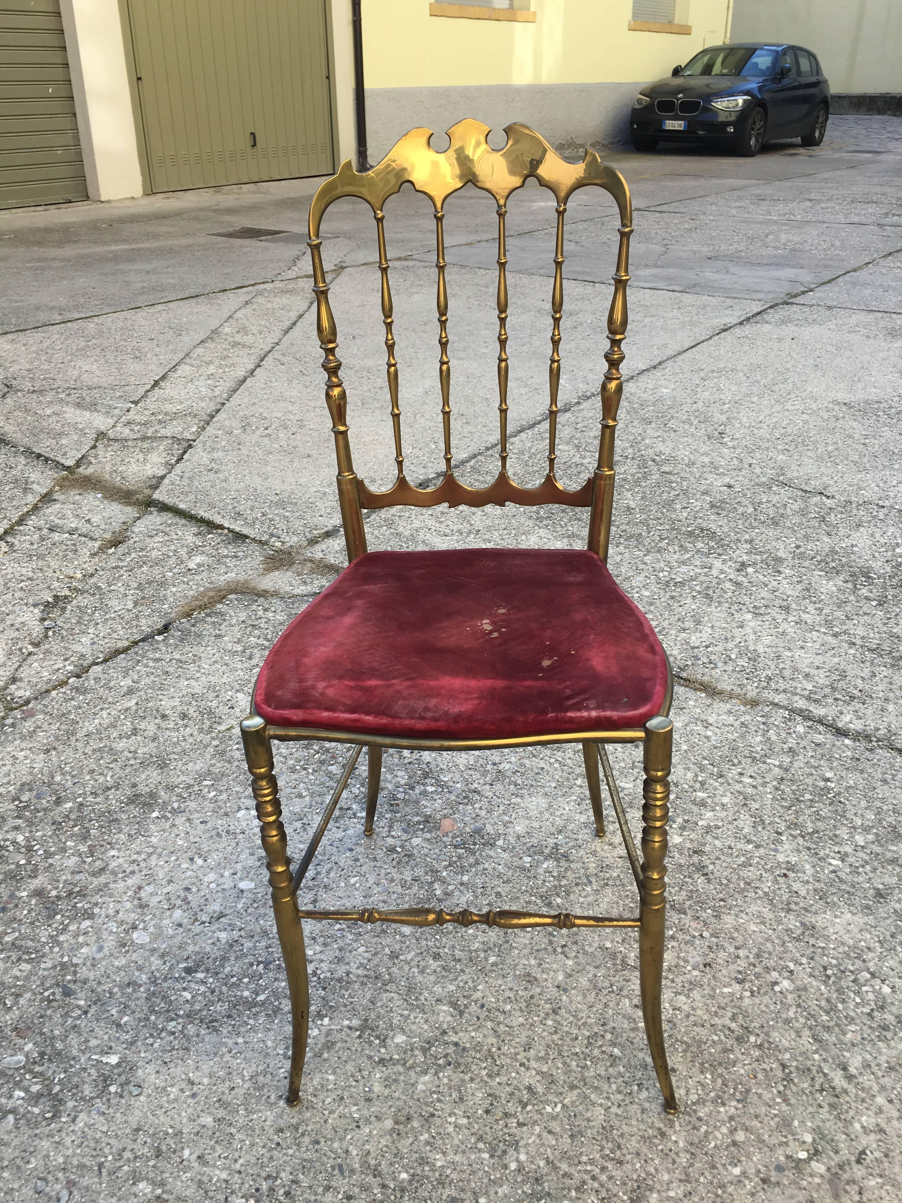 Eight Chairs Brass Decorative, Italian Style, 1950 In Good Condition In Saint-Ouen, FR