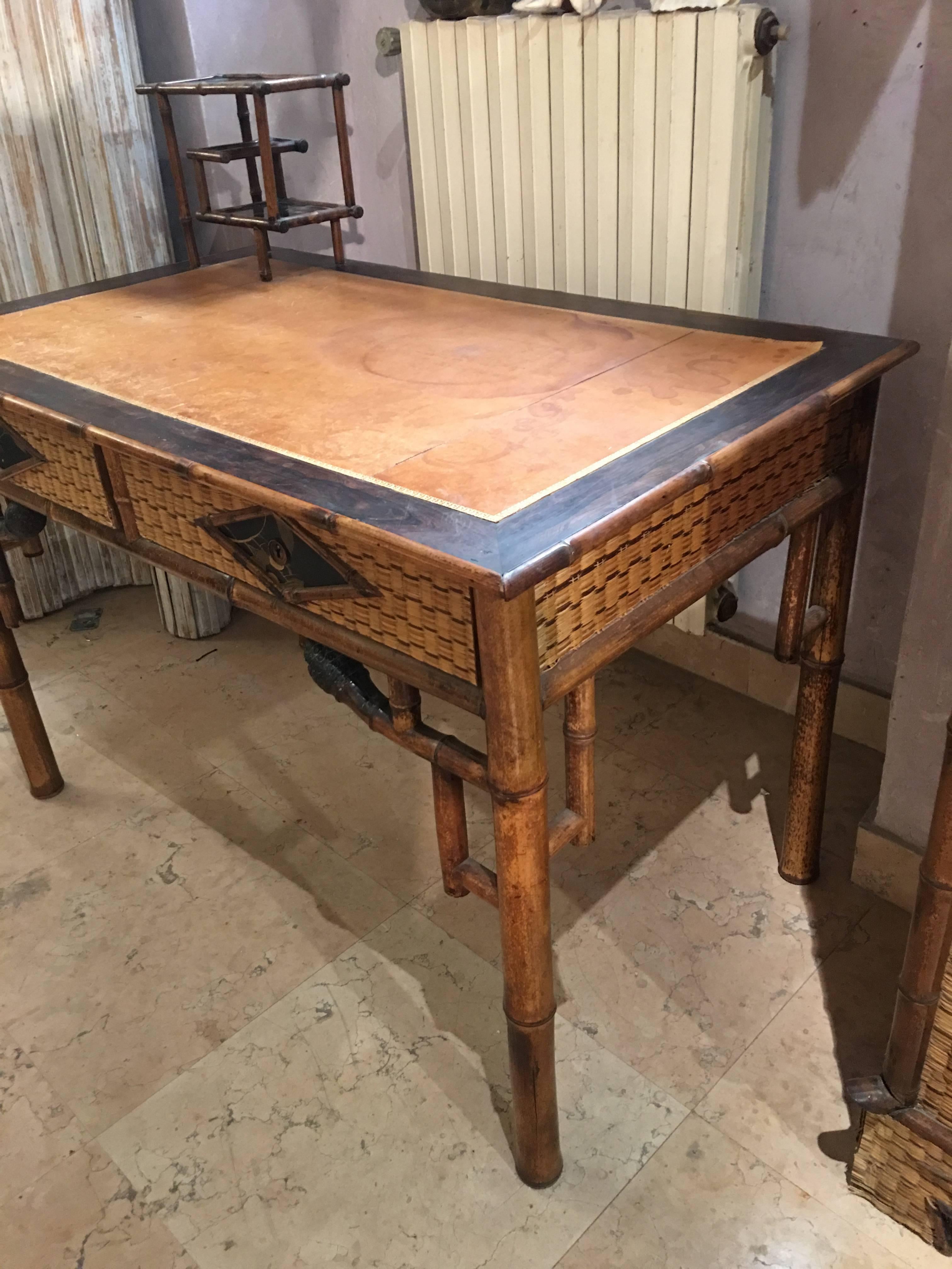 Beautiful Bamboo Writing Desk, France, 1920 In Good Condition For Sale In Saint-Ouen, FR