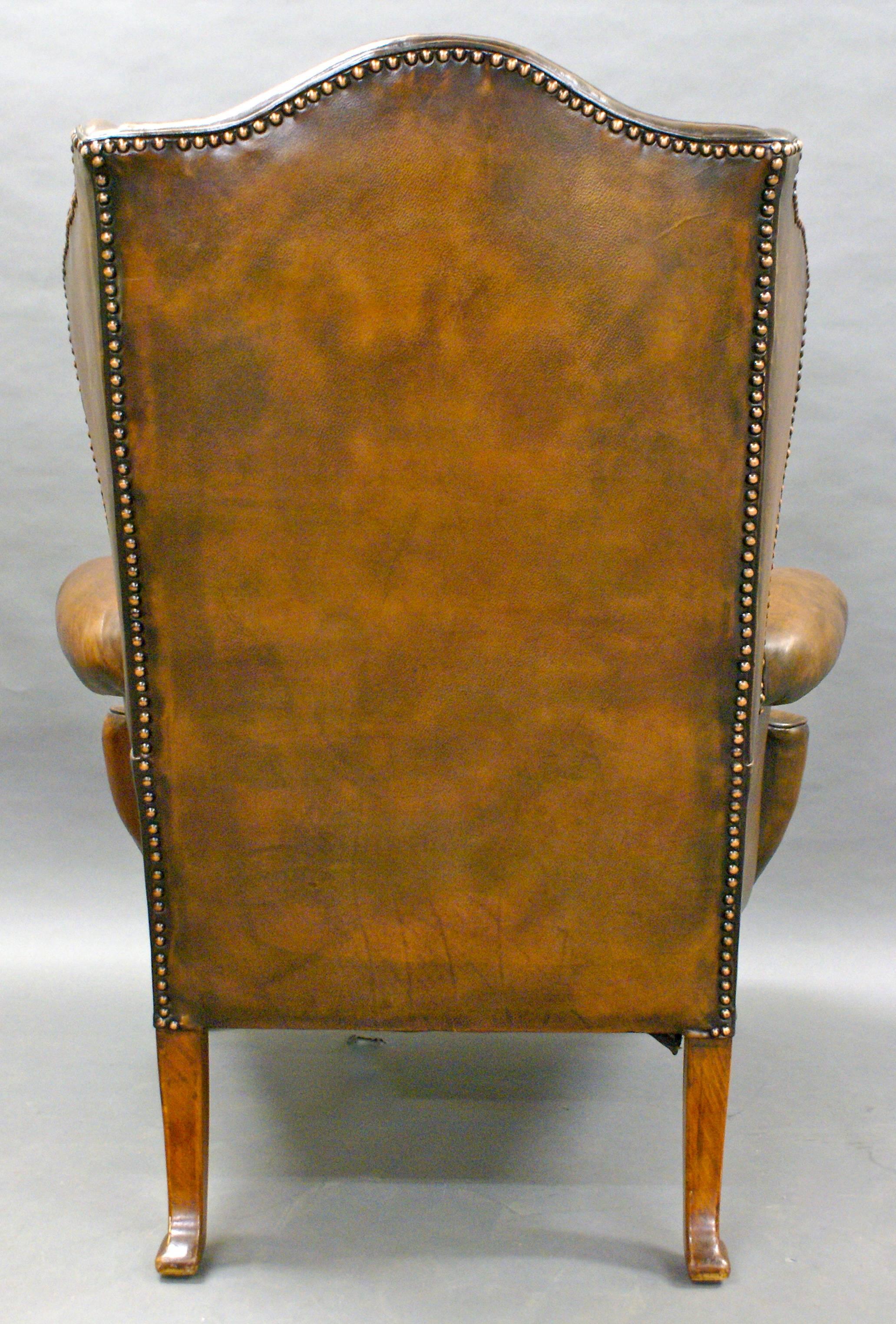 20th Century Georgian Revival Leather Upholstered Wingback Chair