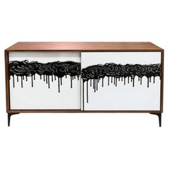 One-of-a-Kind Walnut Art Credenza With Hand-Painted Doors — In Stock in Florida