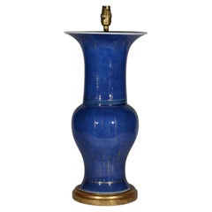 Deep Blue Glazed Chinese Porcelain 19th Century Table Lamp