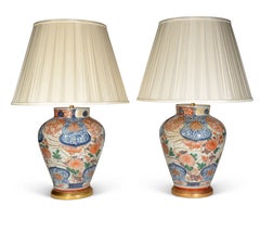 Pair of Japanese Imari Blue and Red 18th Century Antique Table Lamps