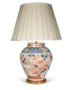 Japanese 19th Century Imari Palette Ceramic Table Lamp with Gilded Base