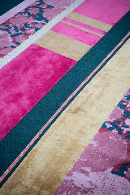 The collection reflects Dimore Studio’s custom of bringing together different materials and eras while using the rug’s texture to express them in a new way. Baroque allusions of embroidery, edgings, frames and ornamental motifs and personalized