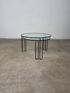 Pair of Stacking Side Tables in Iron and Glass — 1970s
