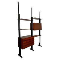 Modular wooden bookshelf, 1960s, Italy