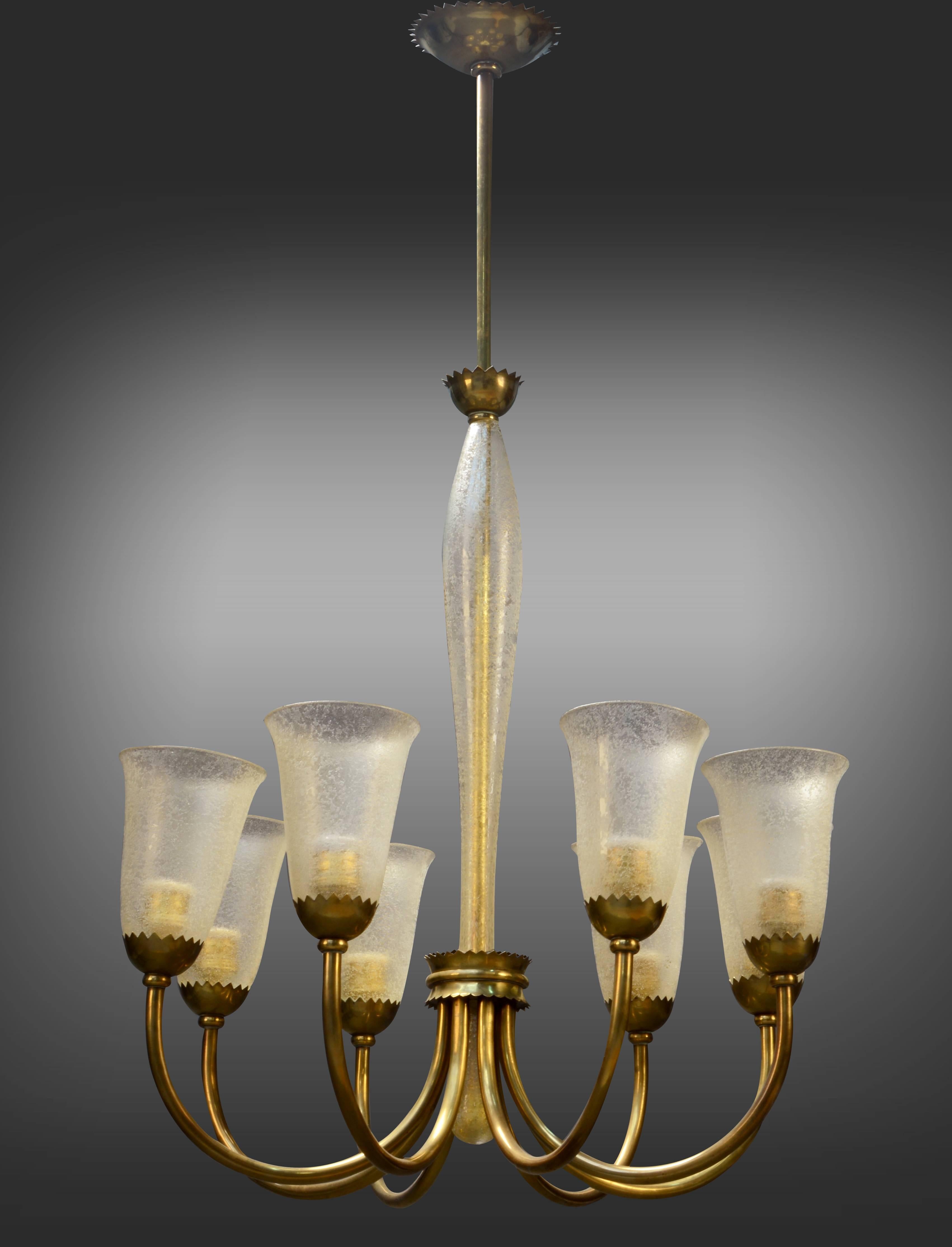 1950s Seguso Vetri d'Arte corroso glass chandelier.
