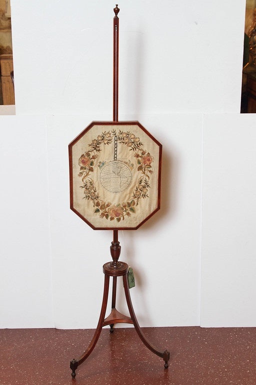 Early 19th Century Pair of 19th Century Regency Silk Needlework Pole Screens